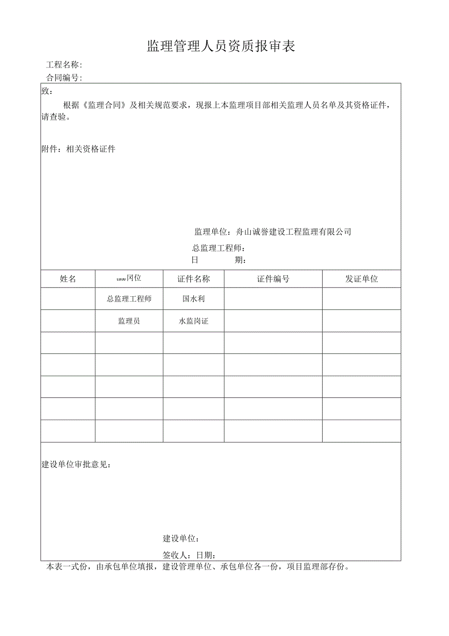 监理管理人员资质报审表(新).docx_第1页