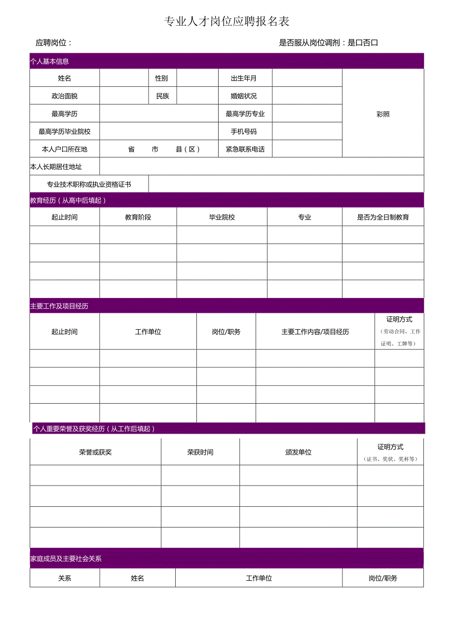 青海银行 应届毕业生应聘登记表.docx_第1页