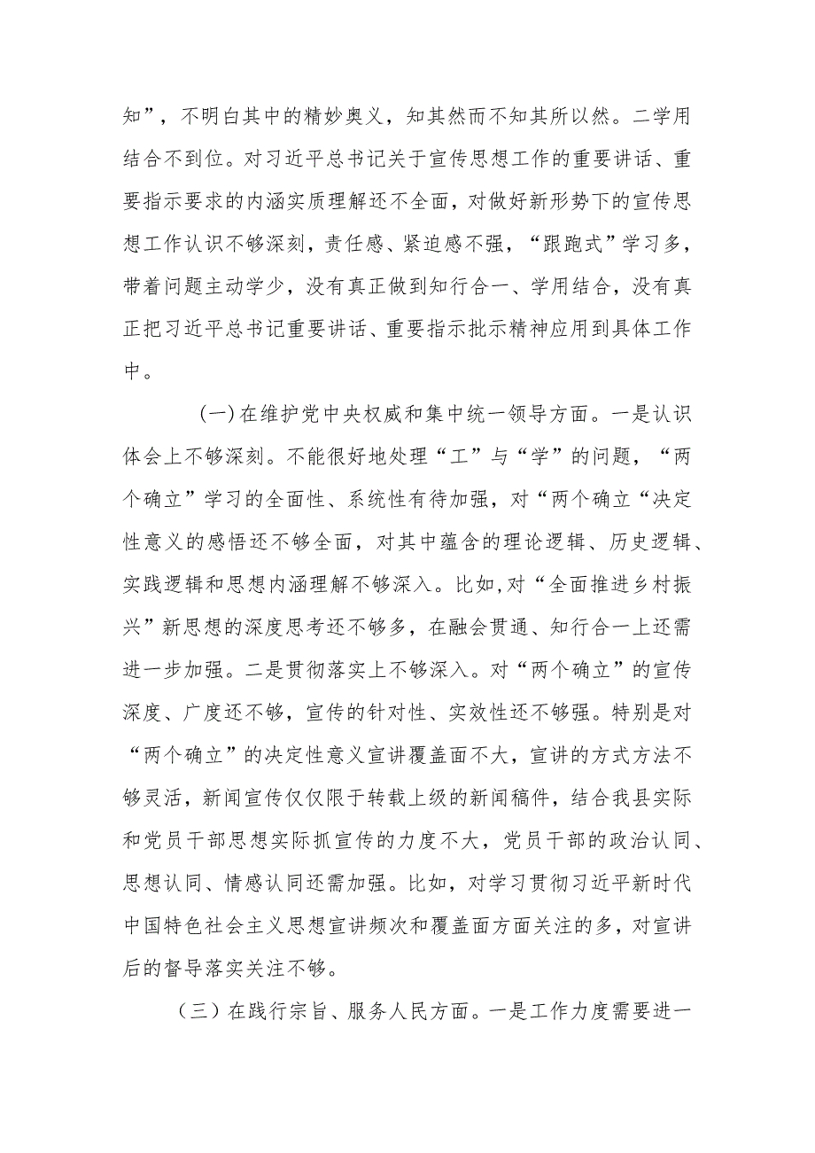 党员干部2024年度专题民主生活会个人对照检查材料(维护党中央权威和集中统一领导、践行宗旨服务人民、求真务实狠抓落实、以身作则廉洁自.docx_第2页