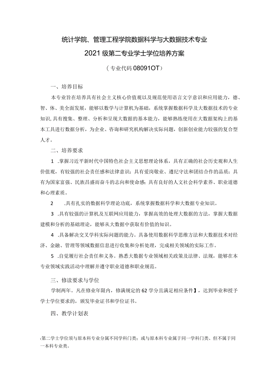 统计学院、管理工程学院数据科学与大数据技术专业2021级第二专业学士学位培养方案.docx_第1页