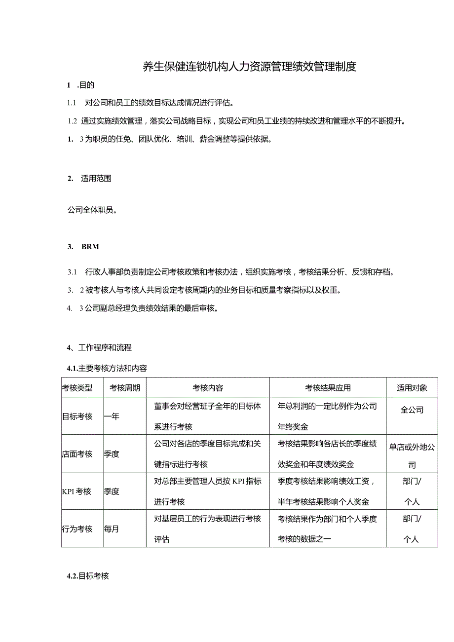 养生保健连锁机构人力资源管理绩效管理制度.docx_第1页