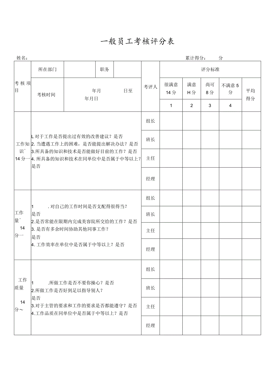 一般员工考核评分表(标准版).docx_第1页