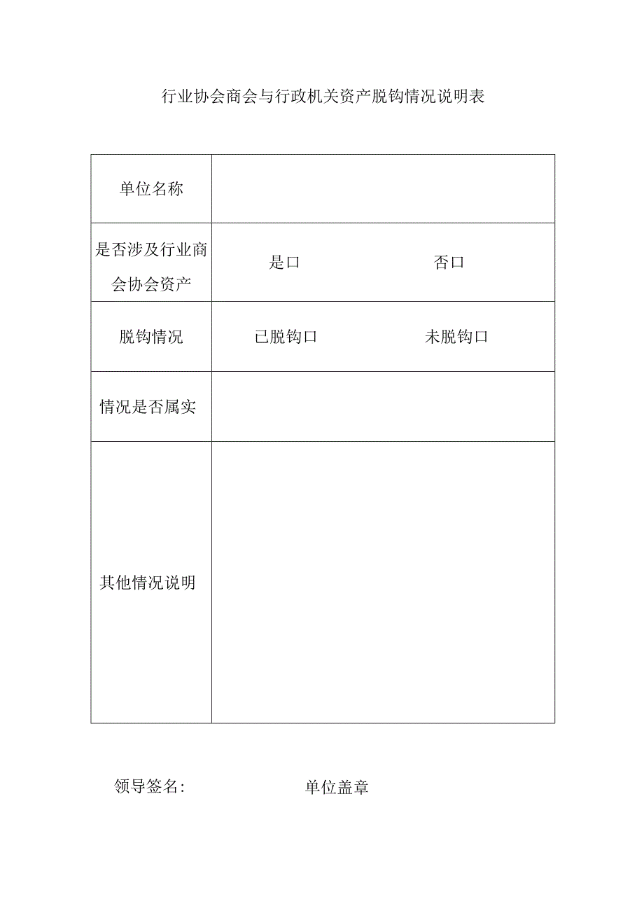 行业协会商会与行政机关资产脱钩情况说明表.docx_第1页