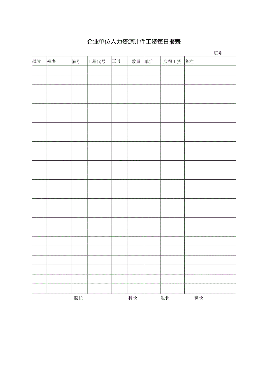 企业单位人力资源计件工资每日报表.docx_第1页