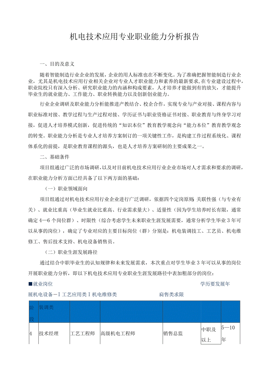 机电技术应用专业职业能力分析报告.docx_第1页