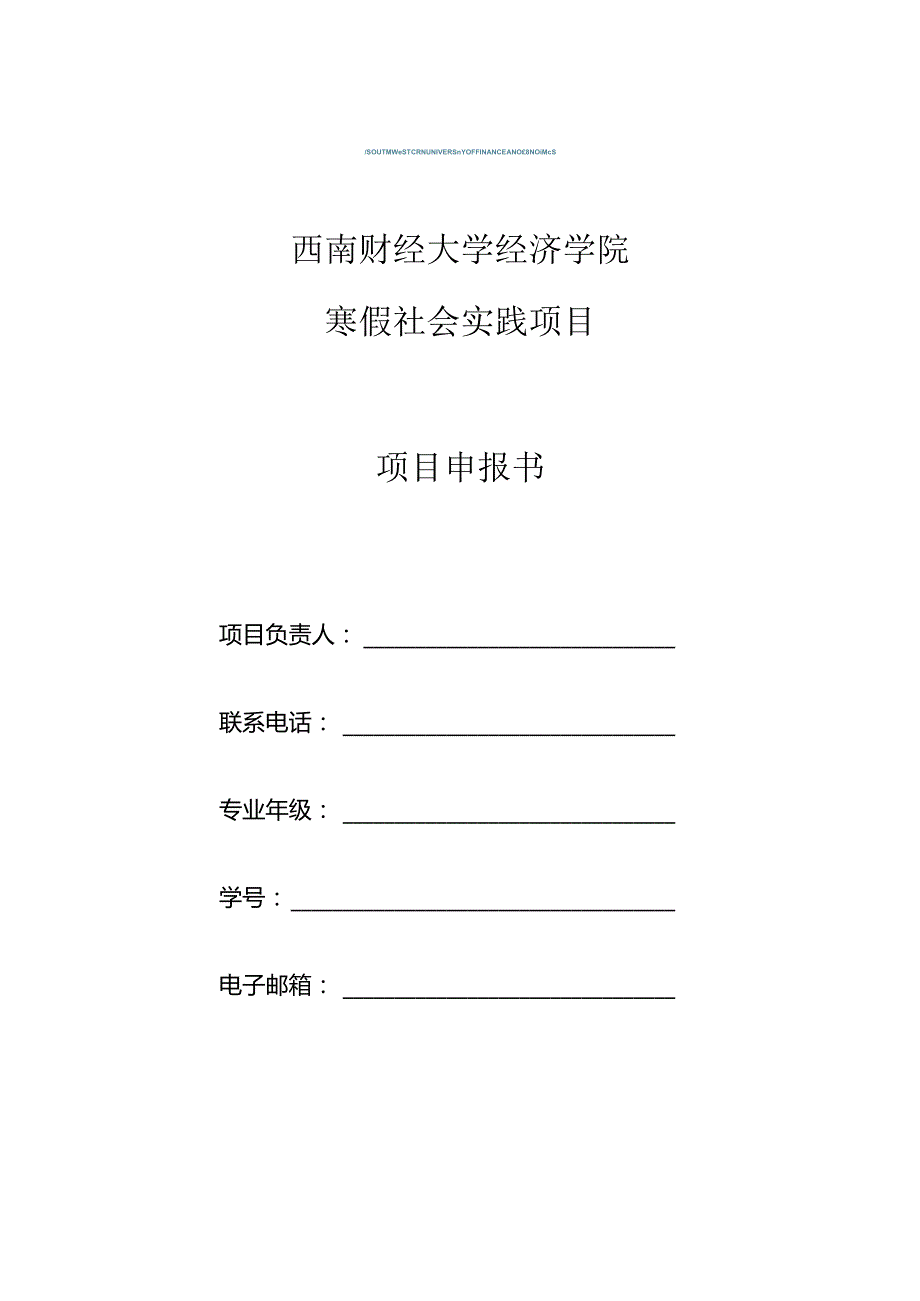 西南财经大学经济学院寒假社会实践项目项目申报书.docx_第1页