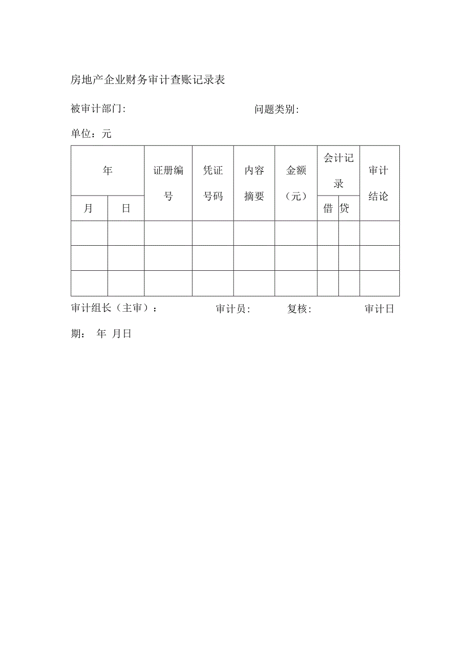 房地产企业财务审计查账记录表.docx_第1页