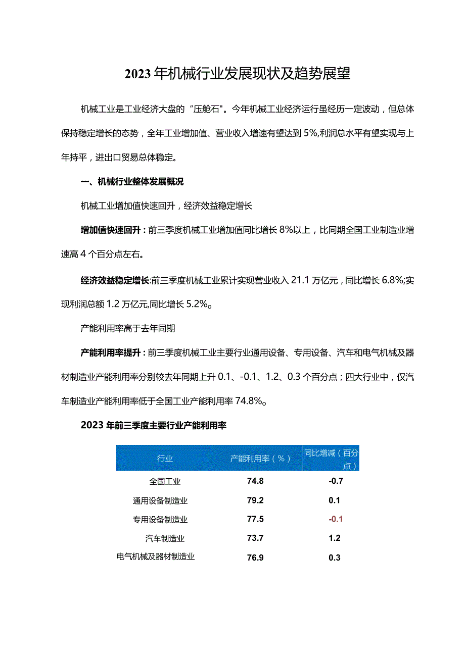 2023年机械行业发展现状及趋势展望.docx_第1页