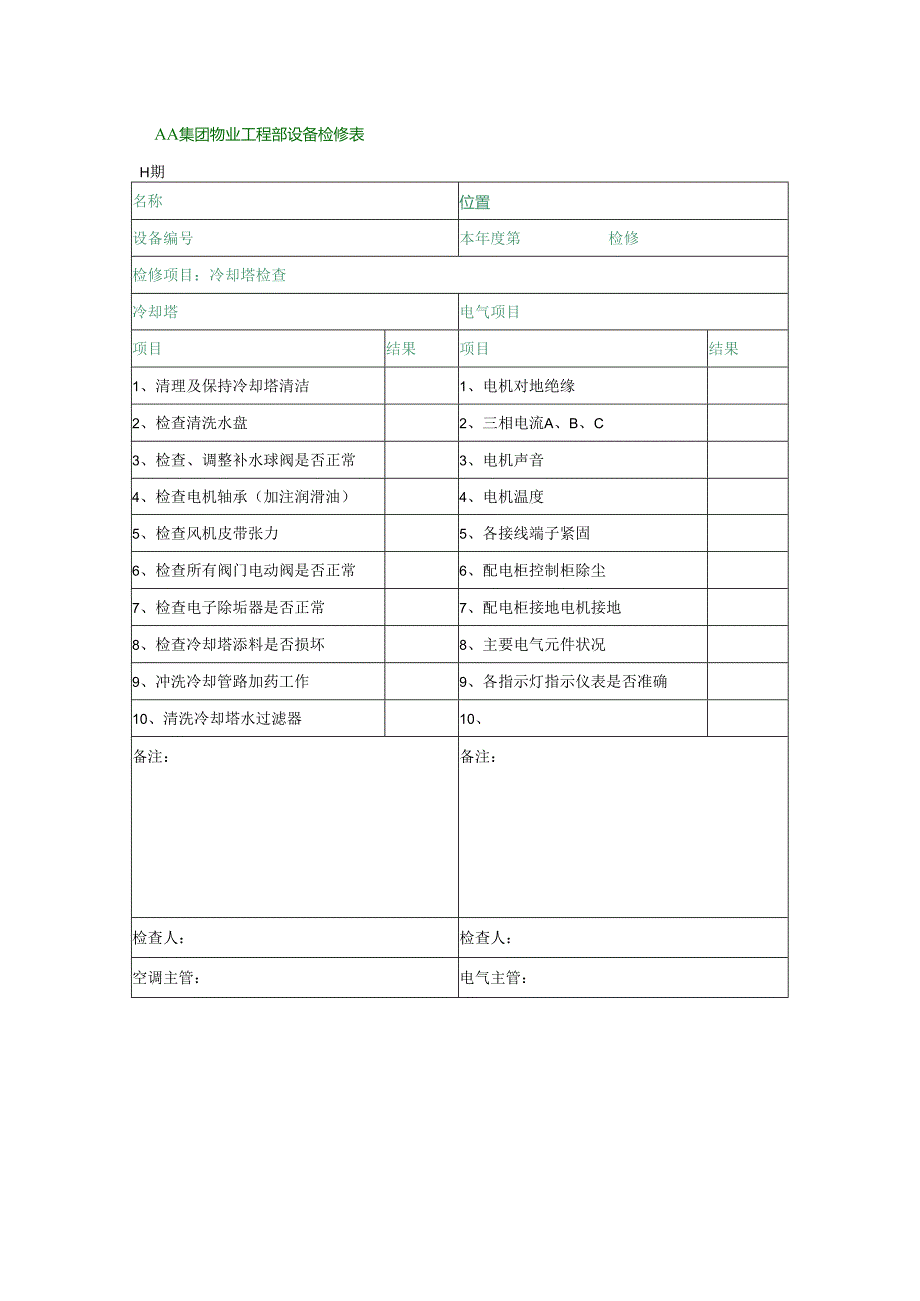 AA集团物业工程部设备检修表.docx_第1页