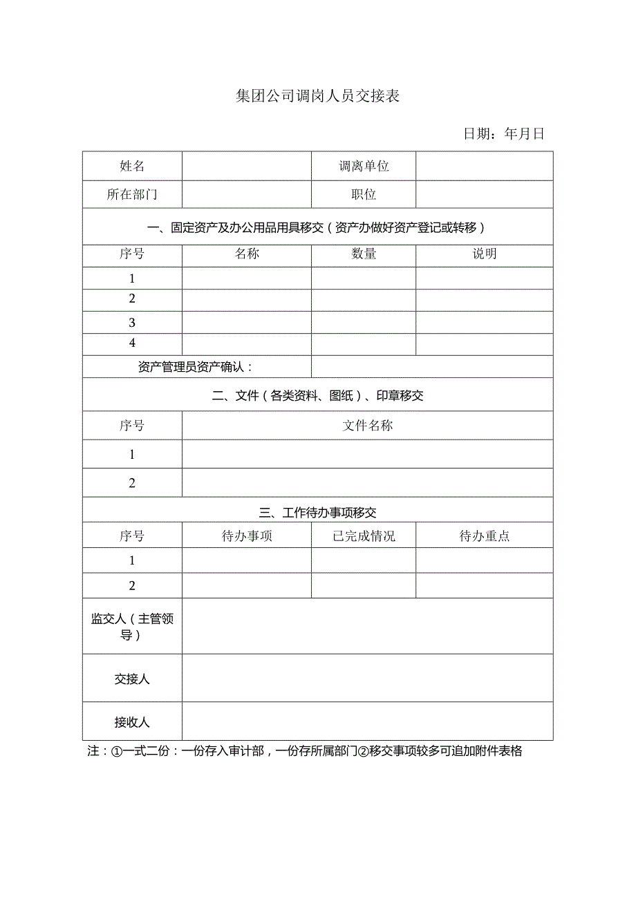 集团公司调岗人员交接表.docx_第1页