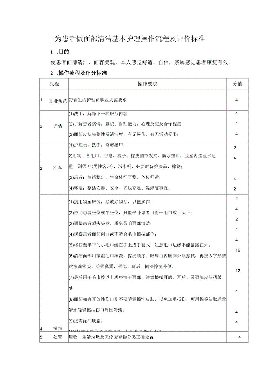 为患者做面部清洁基本护理操作流程及评价标准.docx_第1页