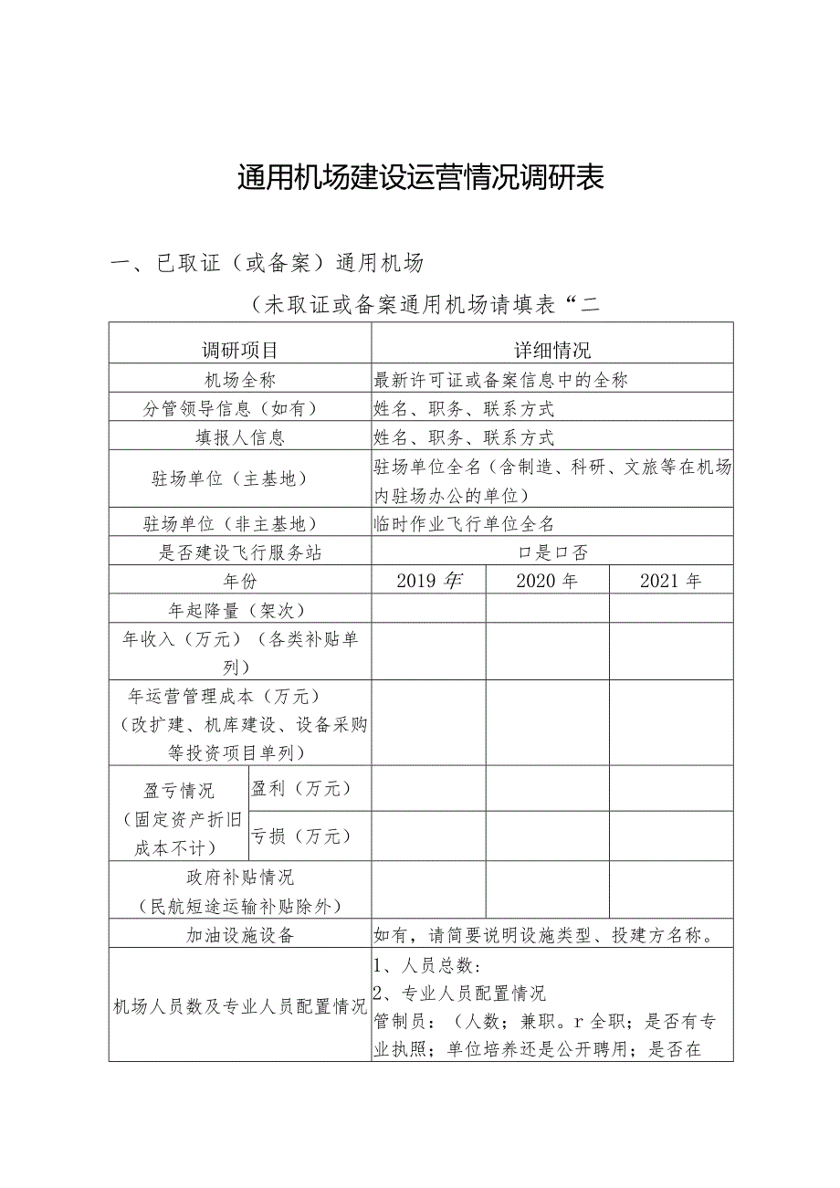 通用机场建设运营情况调研表.docx_第1页