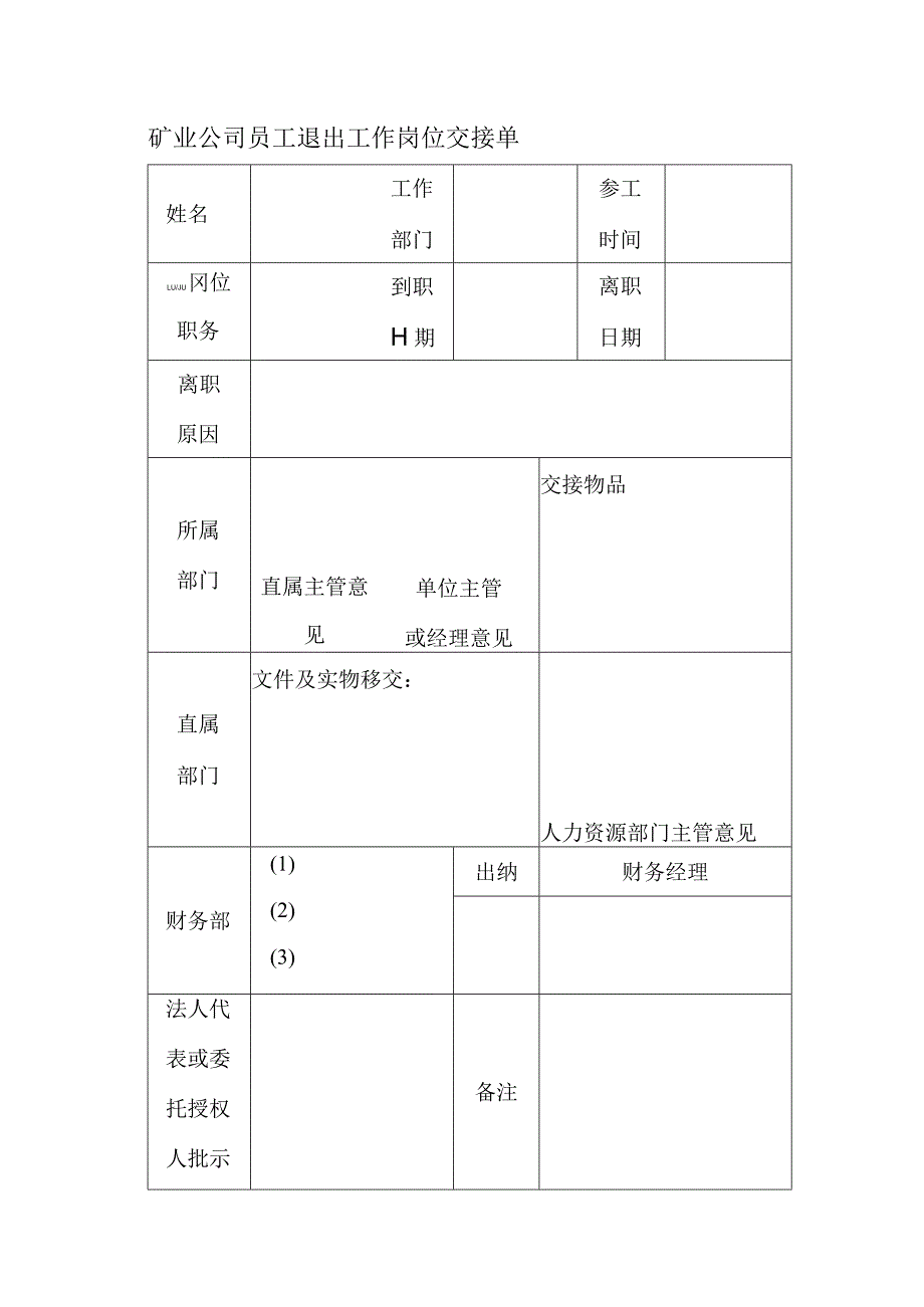 矿业公司员工退出工作岗位交接单.docx_第1页