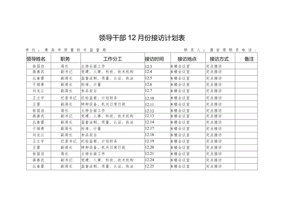 领导干部12月份接访计划表.docx_第1页