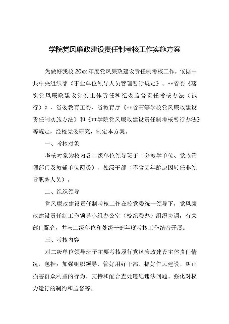 学院党风廉政建设责任制考核工作实施方案.docx_第1页