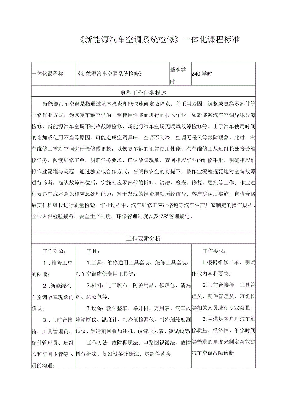 《新能源汽车空调系统检修》一体化课程标准.docx_第1页