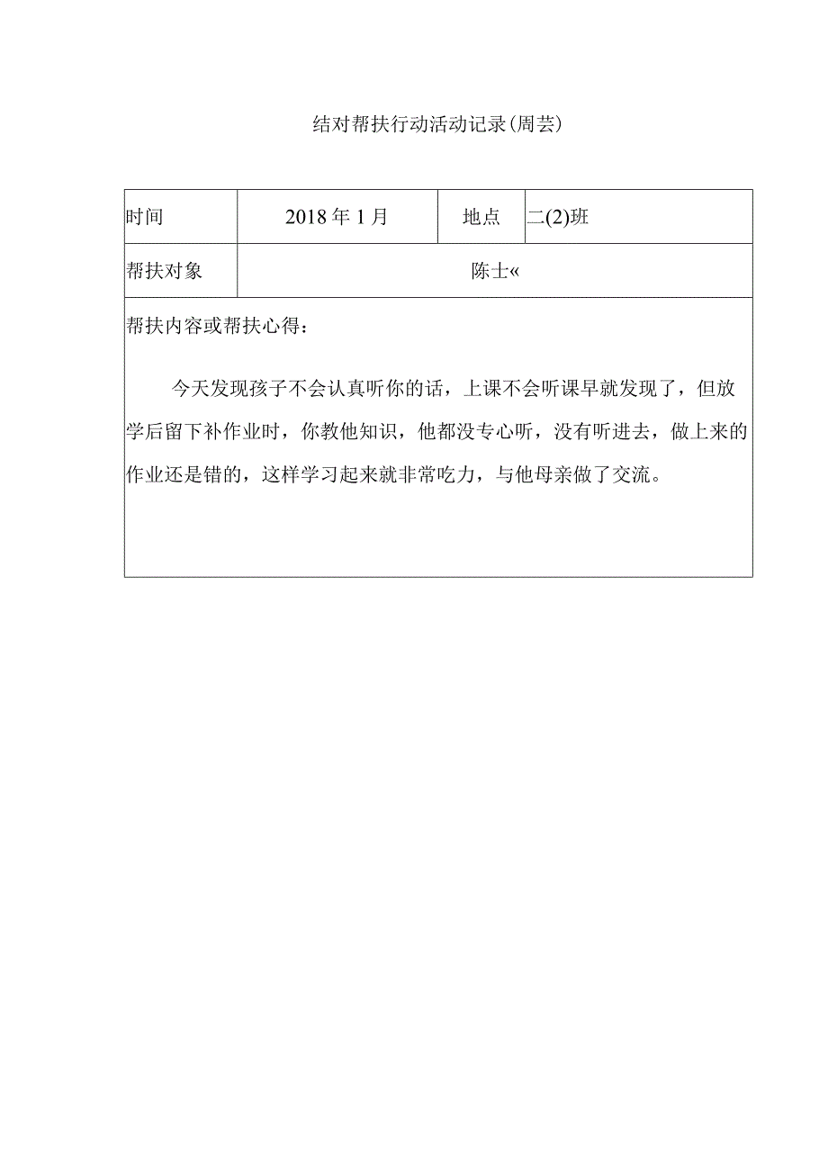 结对帮扶行动活动记录周芸.docx_第1页