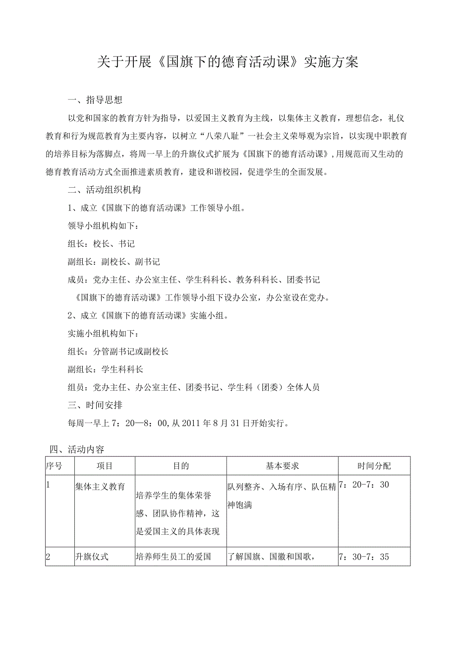 关于开展《国旗下的德育活动课》实施方案.docx_第1页