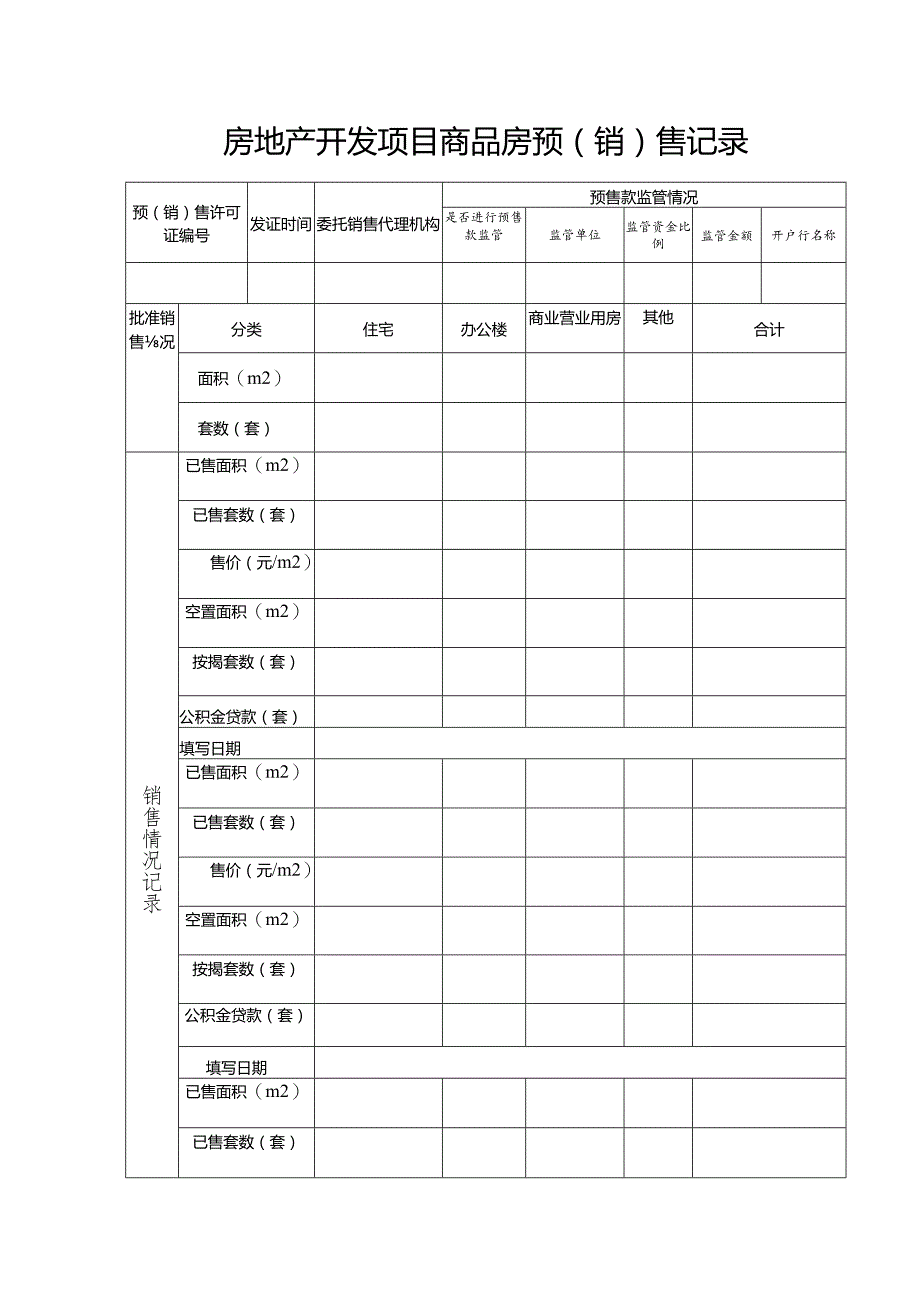 房地产开发项目商品房预（销）售记录.docx_第1页