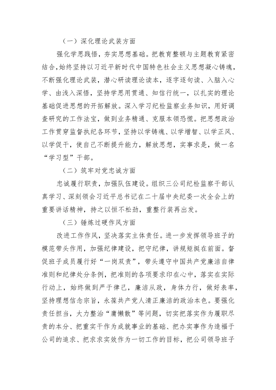 公司纪委书记主题教育暨教育整顿民主生活会个人对照检查材料.docx_第3页