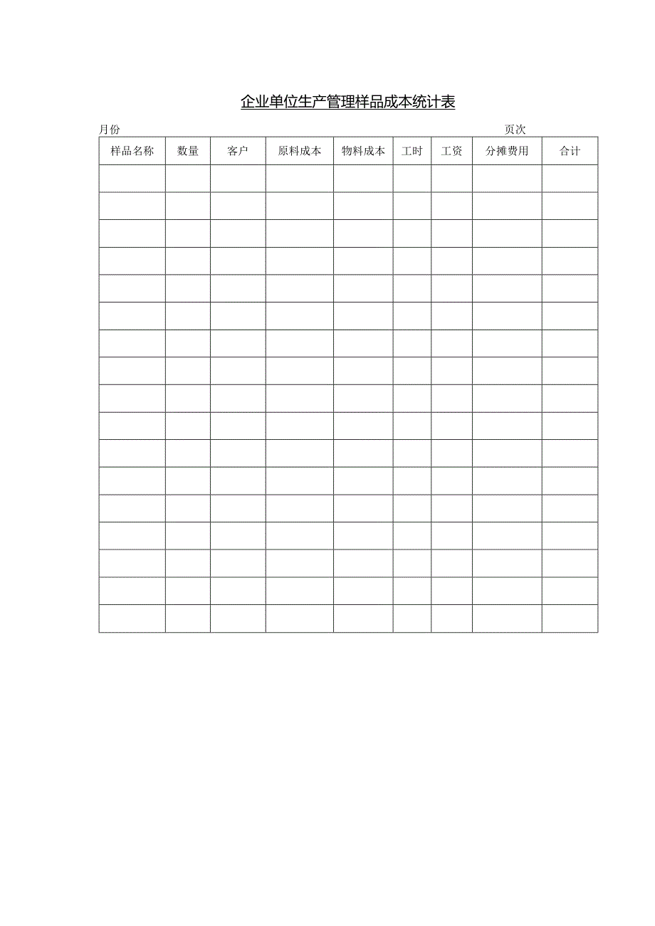 企业单位生产管理样品成本统计表.docx_第1页
