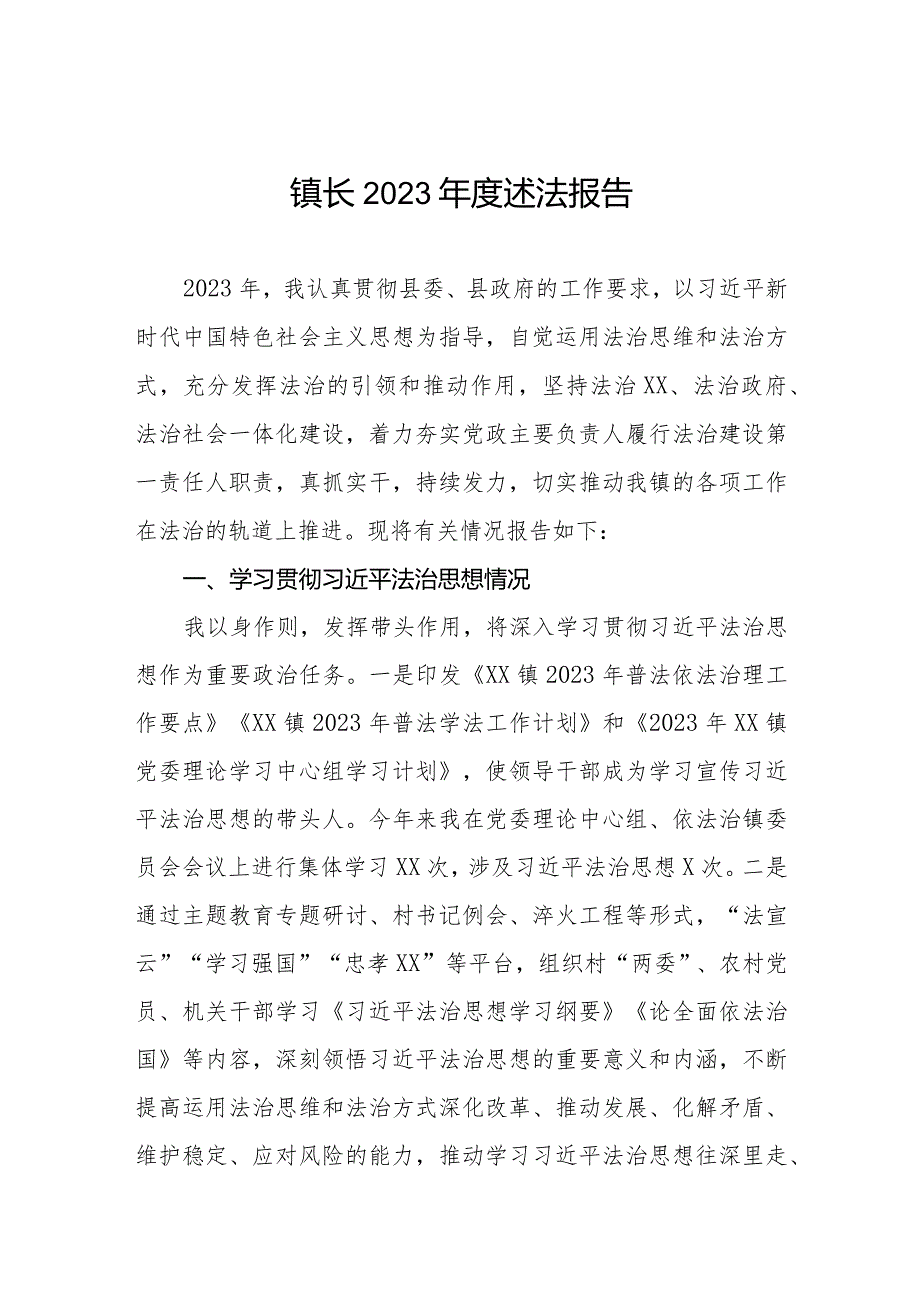 镇长2023年度述法报告.docx_第1页