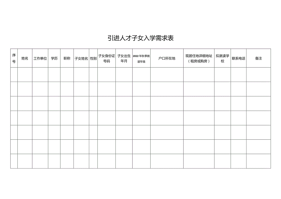 卫健系统引进人才子女入学登记表.docx_第1页