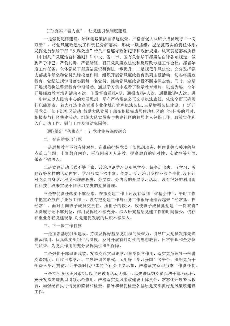 城管执法大队党总支2023年度基层党建工作述职报告.docx_第2页