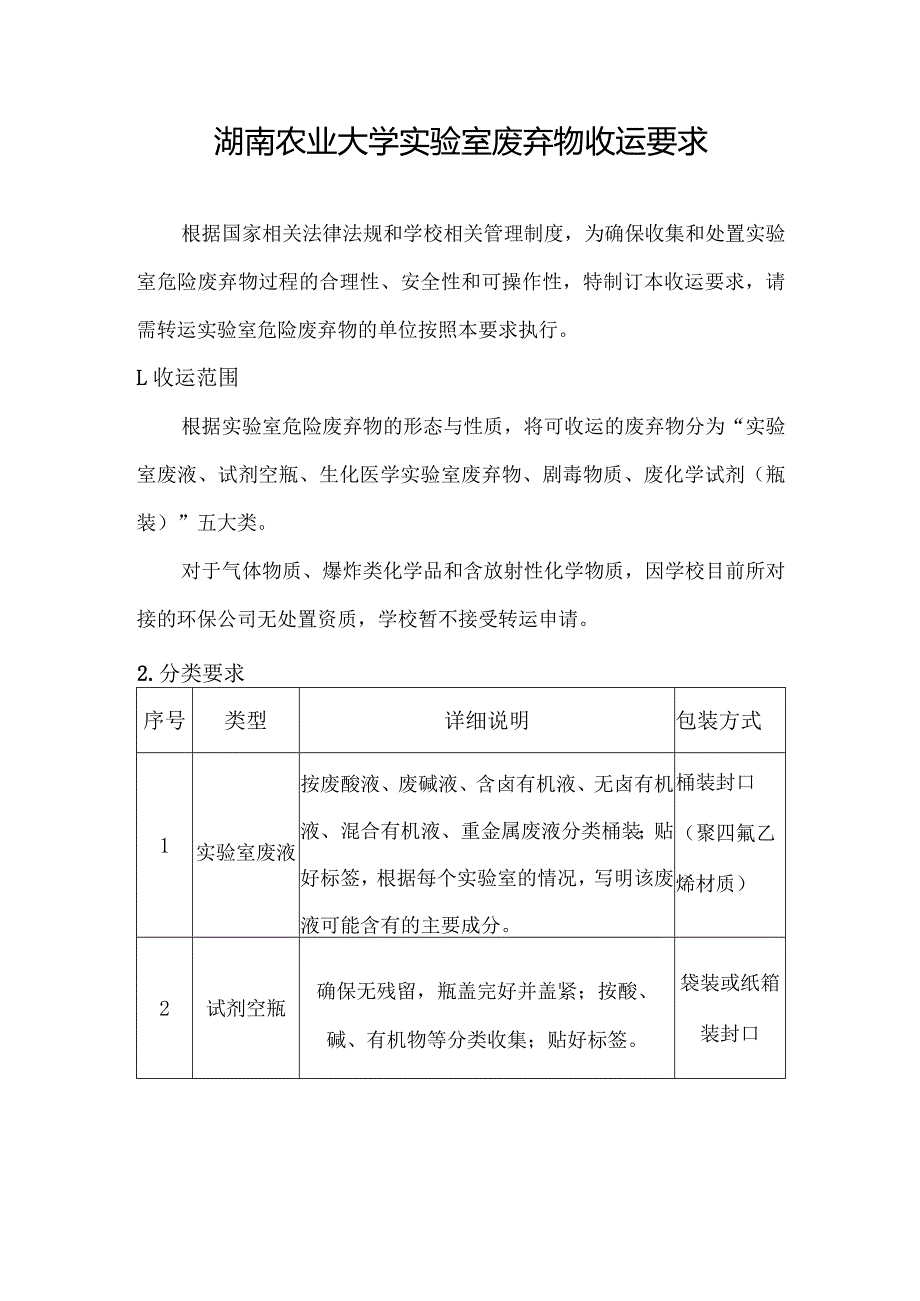 湖南农业大学实验室废弃物收运要求.docx_第1页