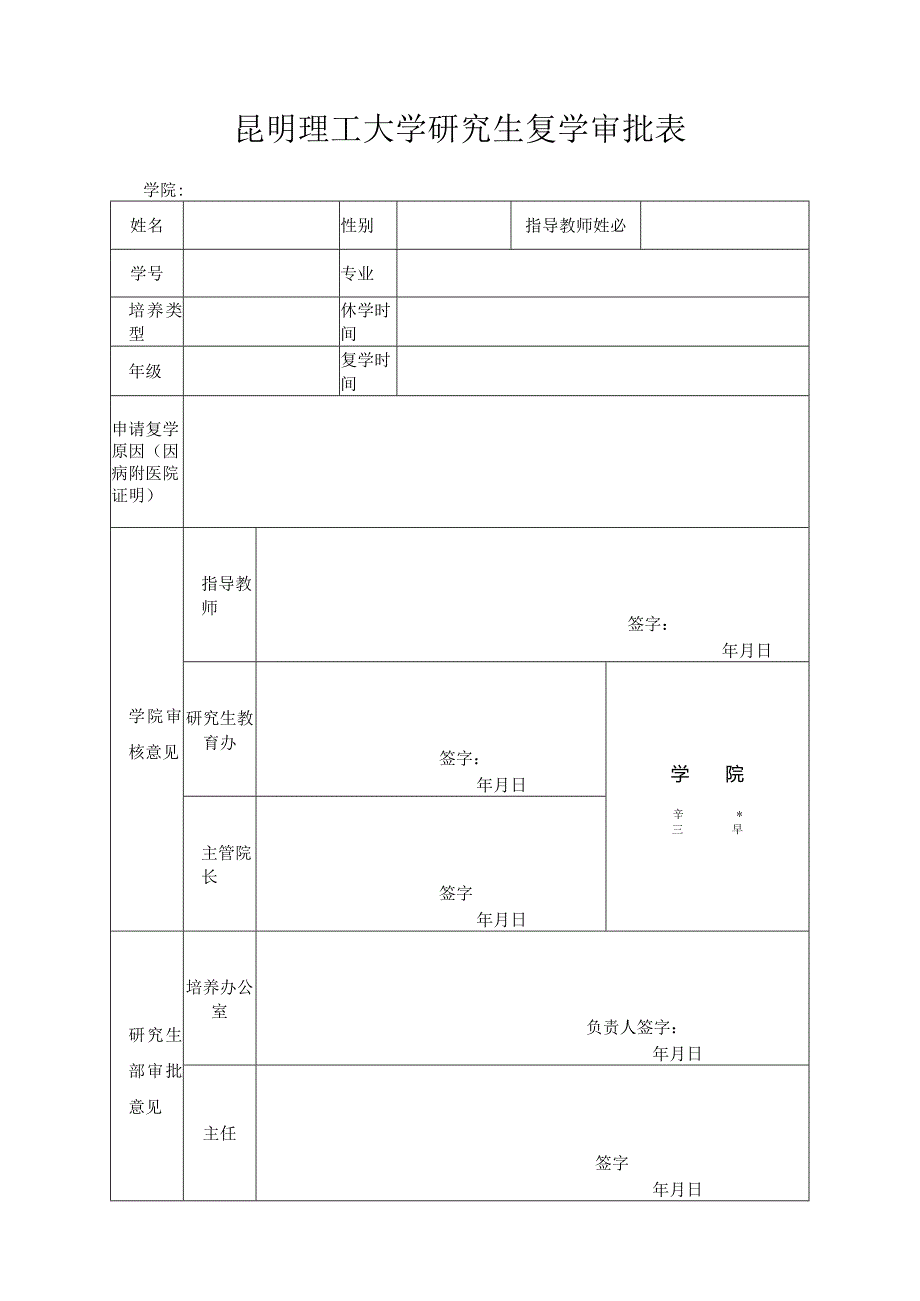 昆明理工大学研究生复学审批表.docx_第1页