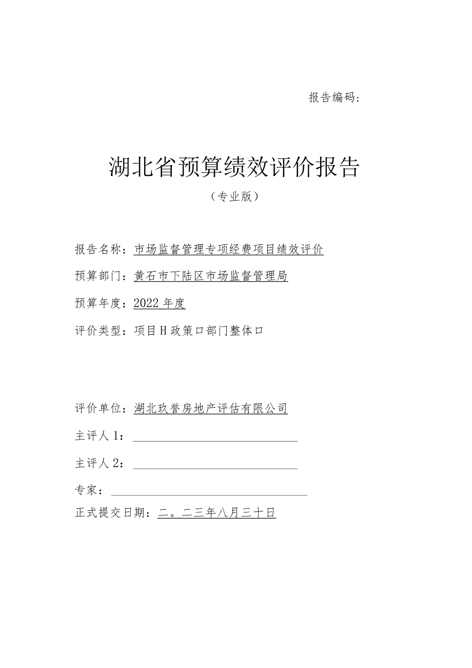 报告编码湖北省预算绩效评价报告.docx_第1页