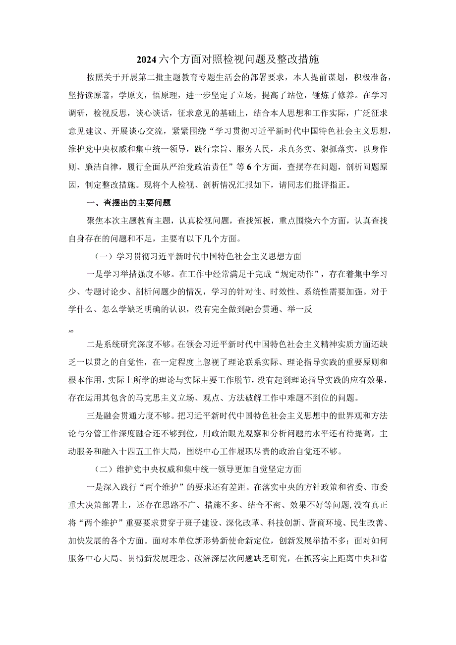 2024六个方面对照检视问题及整改措施四.docx_第2页