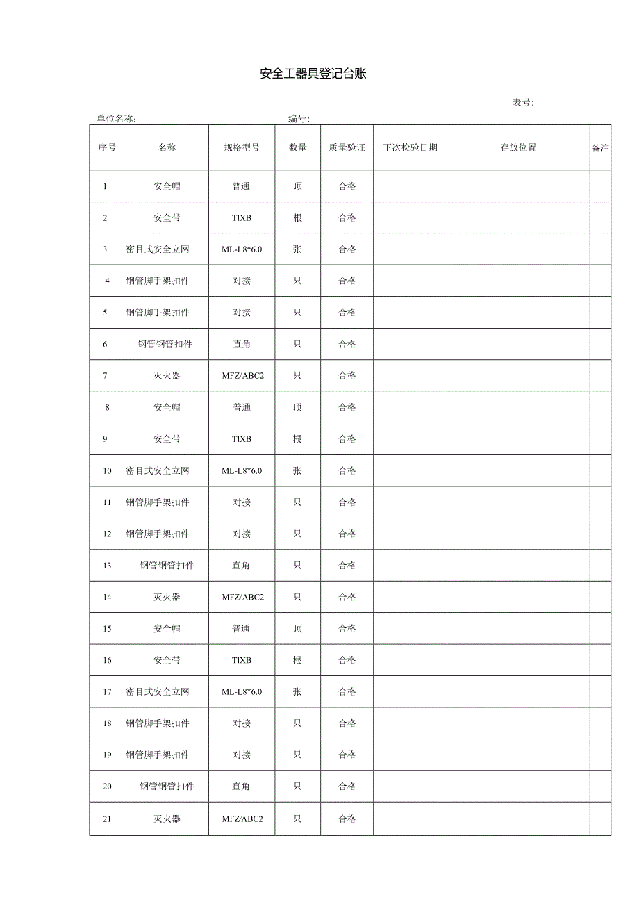 安全生产工器具明细表.docx_第1页