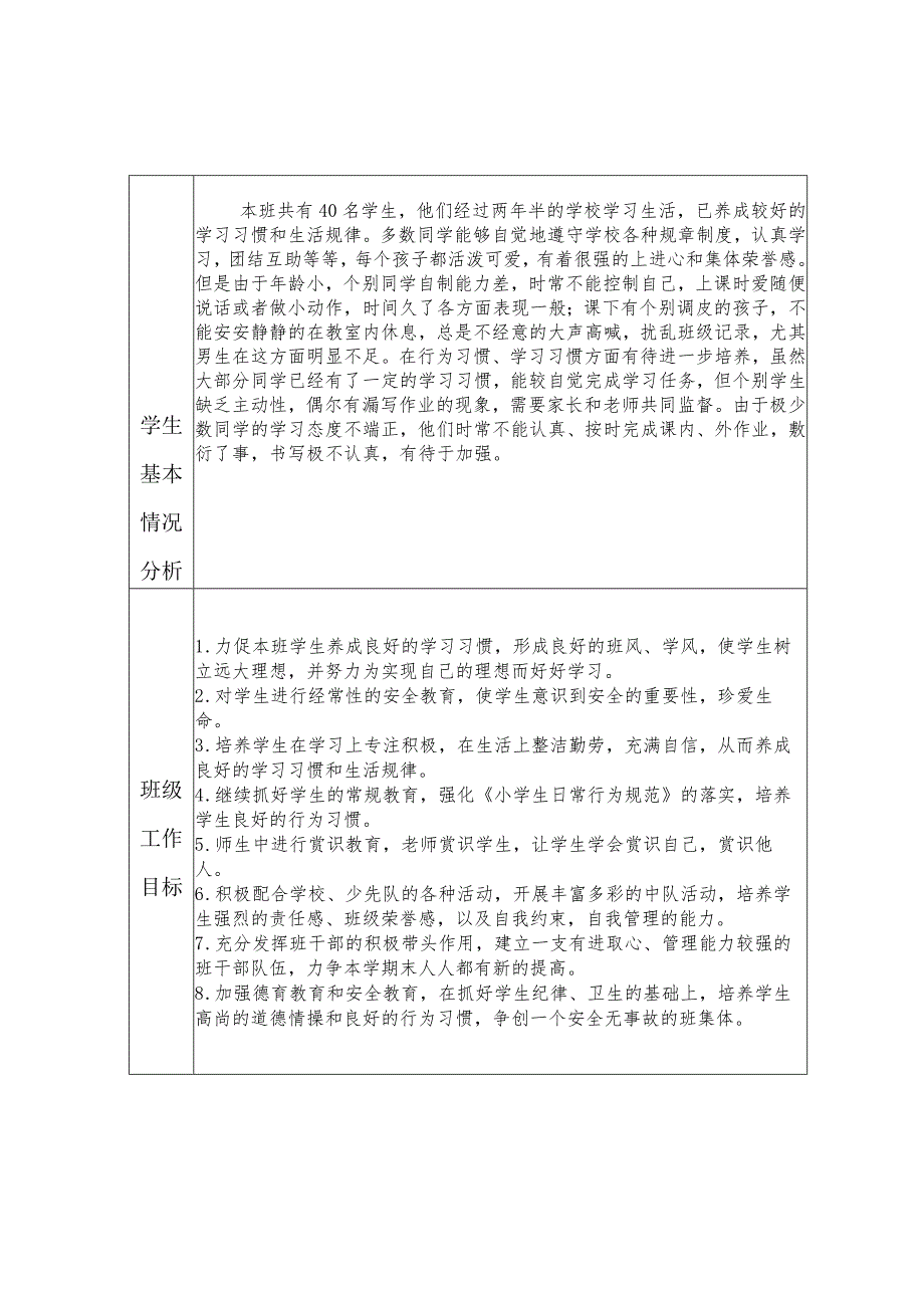 小学三年级下学期班务计划含班级活动安排word表格版.docx_第2页