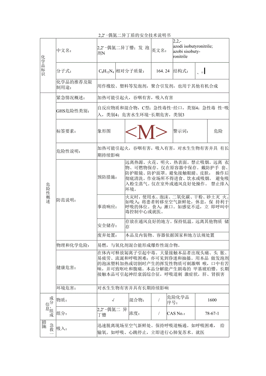 2,2‘-偶氮二异丁腈安全技术说明书.docx_第1页