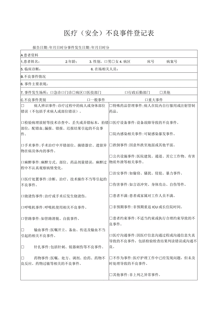 医疗(安全)不良事件登记表.docx_第1页