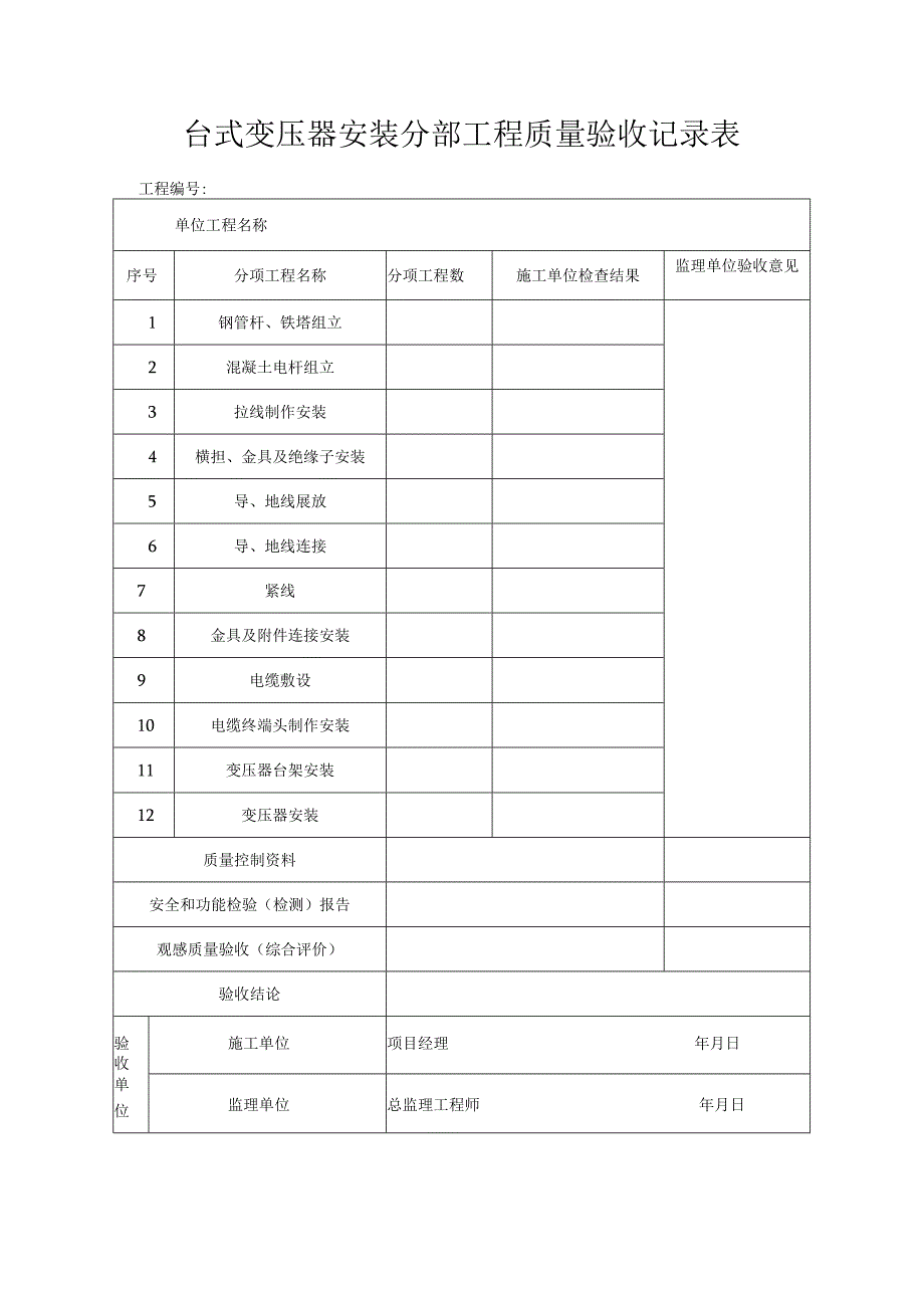 台式变压器安装分部工程质量验收记录表.docx_第1页