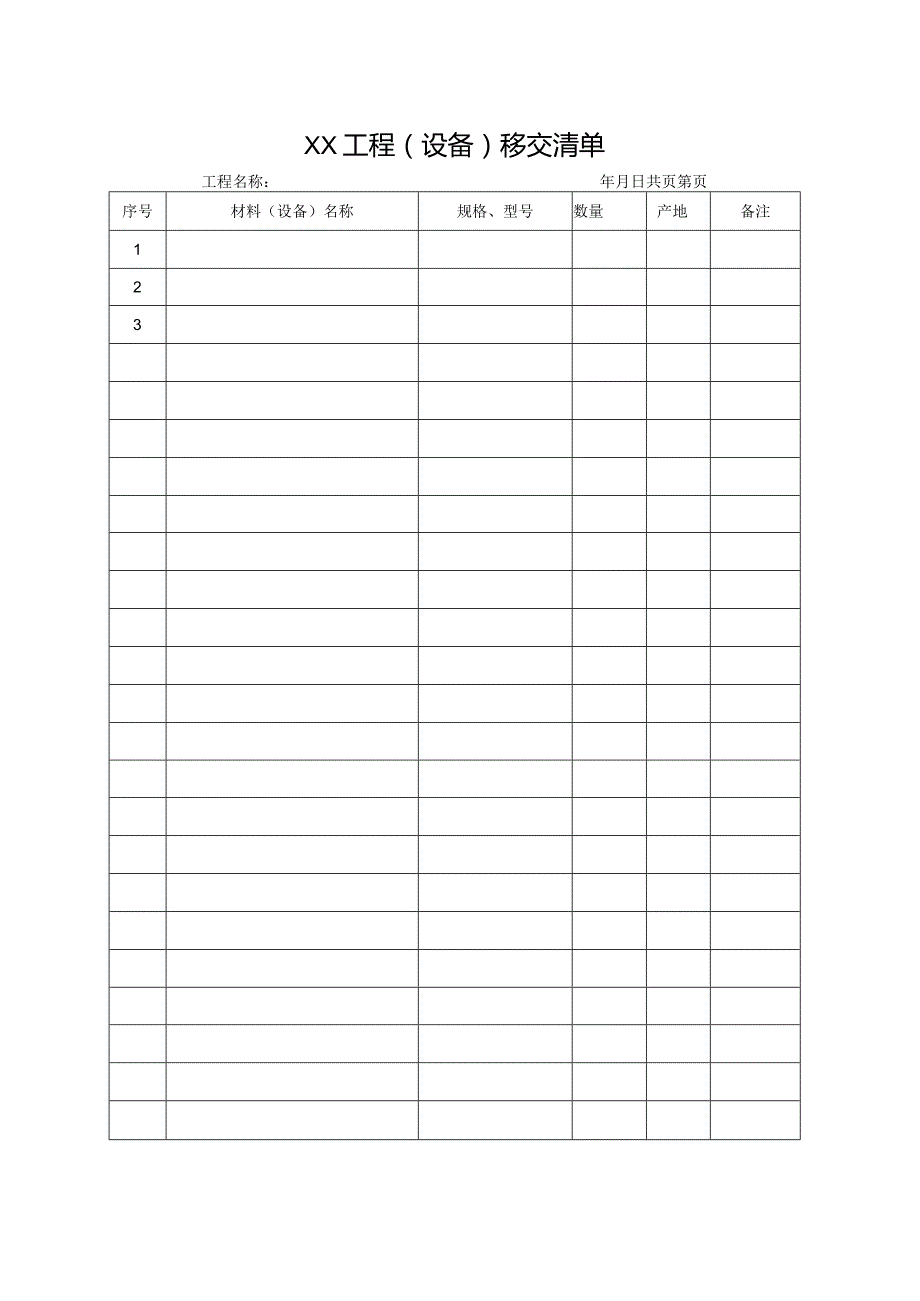 工程材料（设备）移交清单.docx_第1页