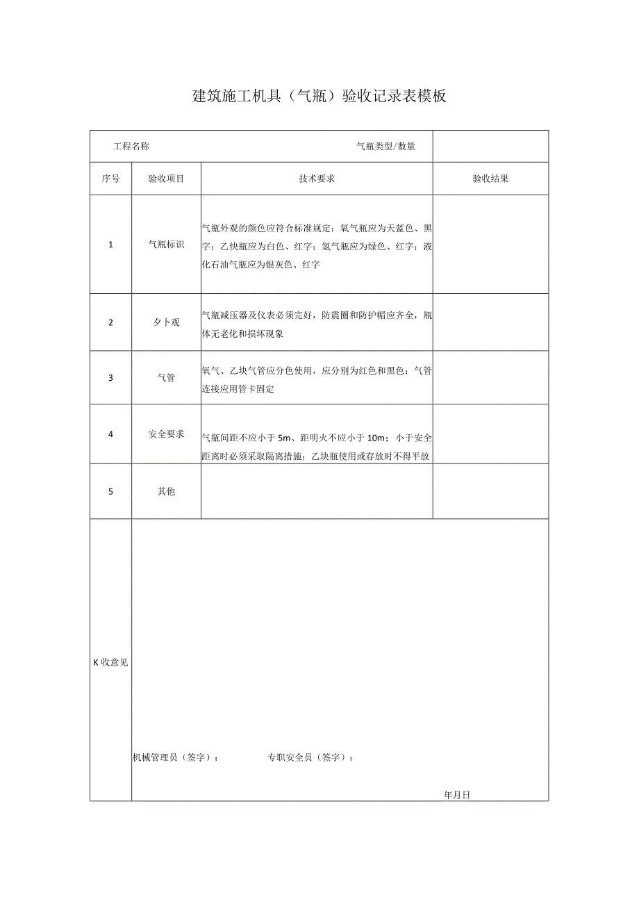 建筑施工机具（气瓶）验收记录表模板.docx_第1页