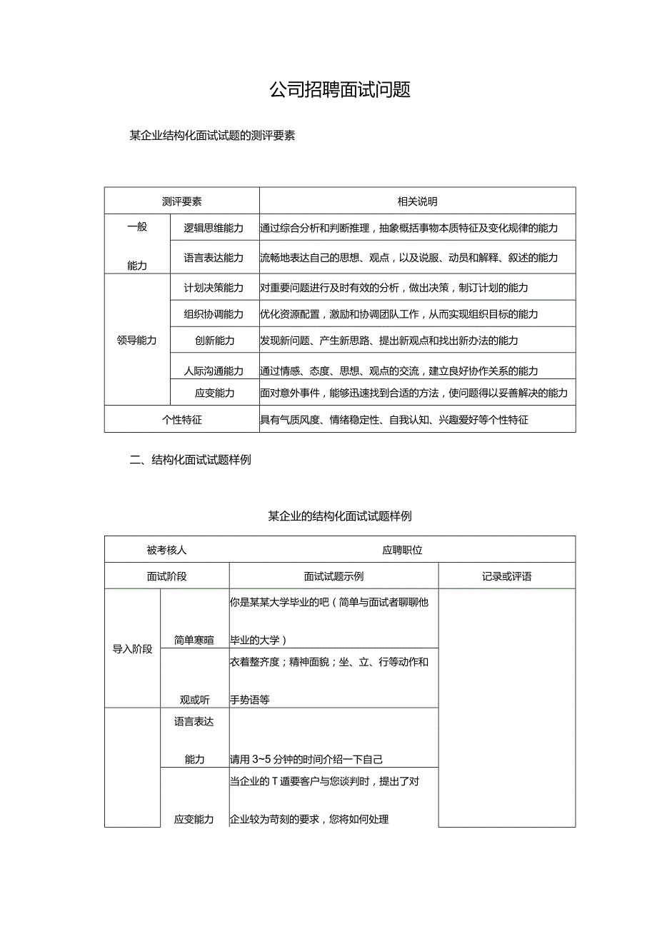 公司招聘面试问题.docx_第1页