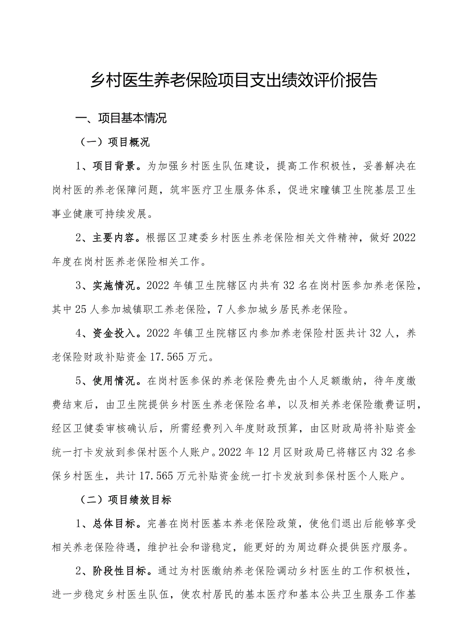 卫生院乡村医生养老保险项目支出绩效评价报告.docx_第1页