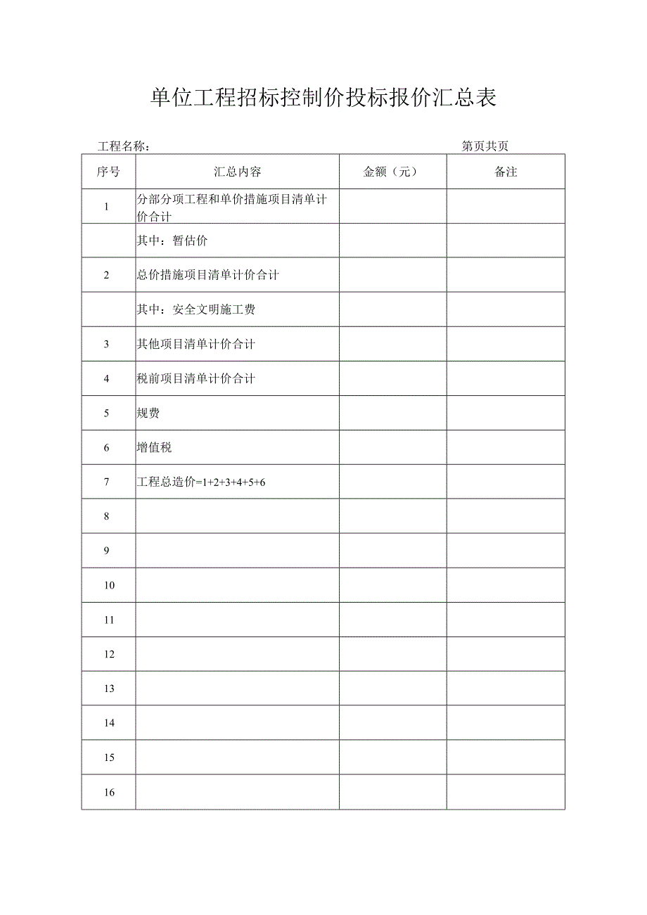 单位工程招标控制价投标报价汇总表.docx_第1页