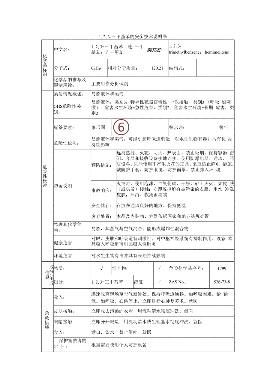 1,2,3-三甲基苯的安全技术说明书.docx_第1页