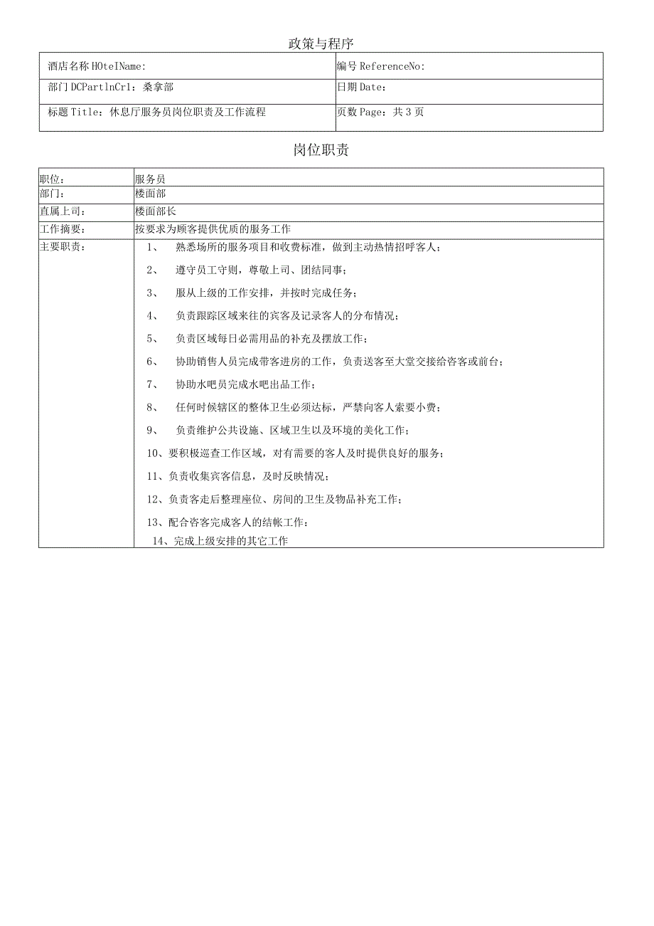 休息厅服务员岗位职责及工作流程.docx_第1页