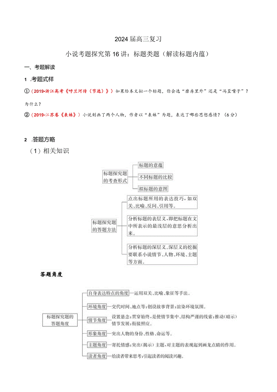 小说文本考题探究专题（通用） 16 标题类题（解读标题内蕴）（含答案）.docx_第1页