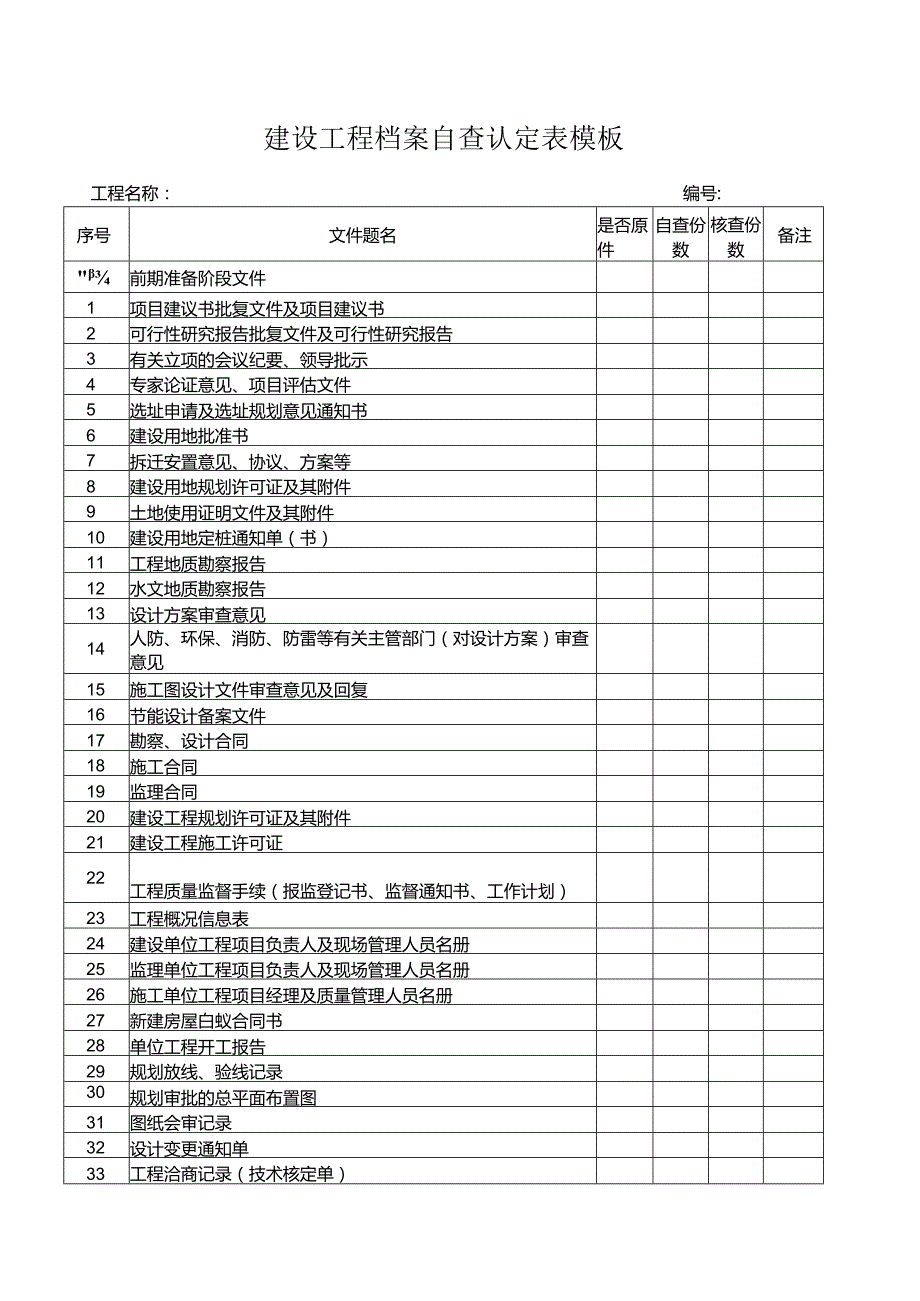 建设工程档案自查认定表模板.docx_第1页