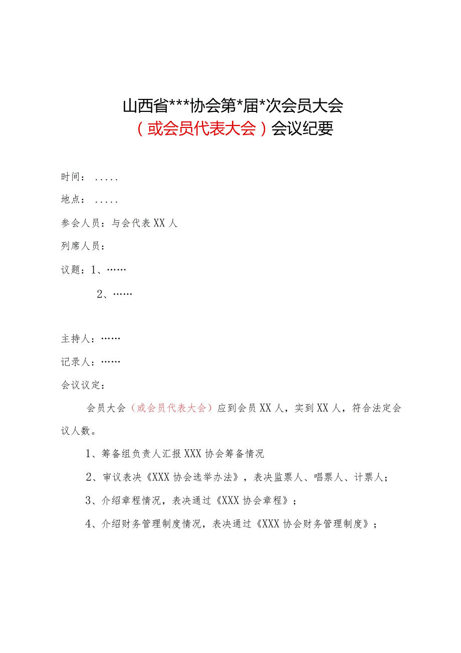 山西省社会团体会员（会员代表）大会（签到表、全景照、会议纪要）（仅供参考）.docx_第1页