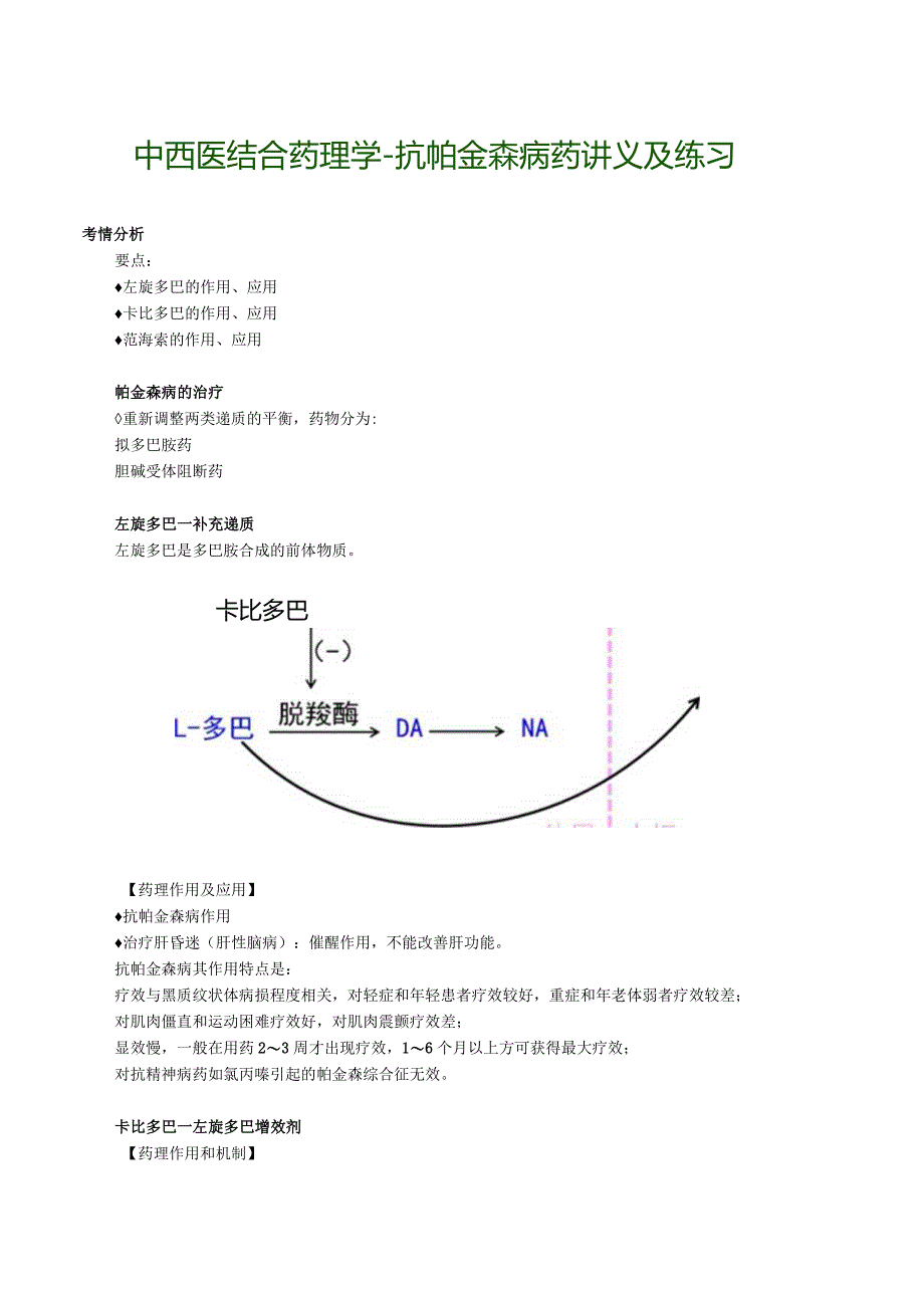 中西医结合药理学-抗帕金森病药讲义及练习.docx_第1页