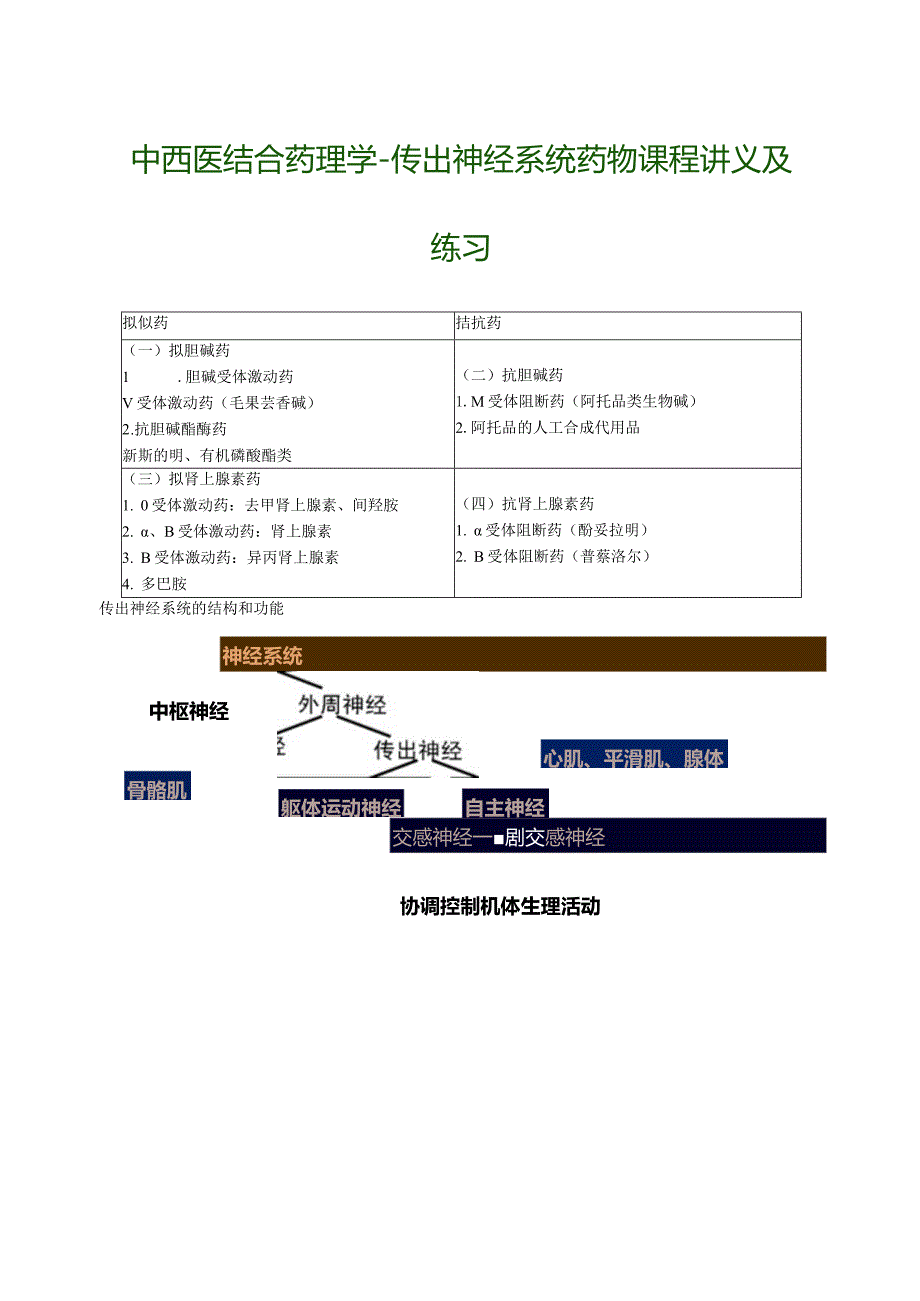 中西医结合药理学-传出神经系统药物课程讲义及练习.docx_第1页