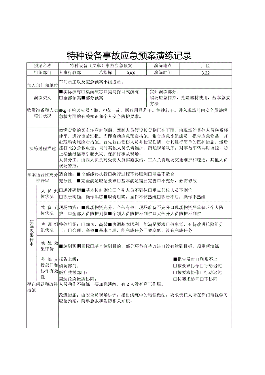 【演练记录】特种设备应急预案演练记录（5页）.docx_第1页